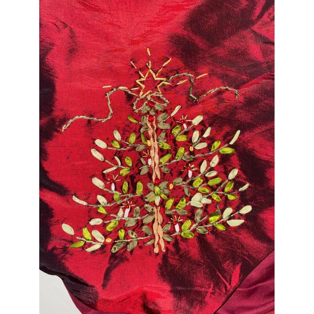 Burgundy Christmas Tree Embroidered Table Runner Tassels Holiday Decor Red Wine